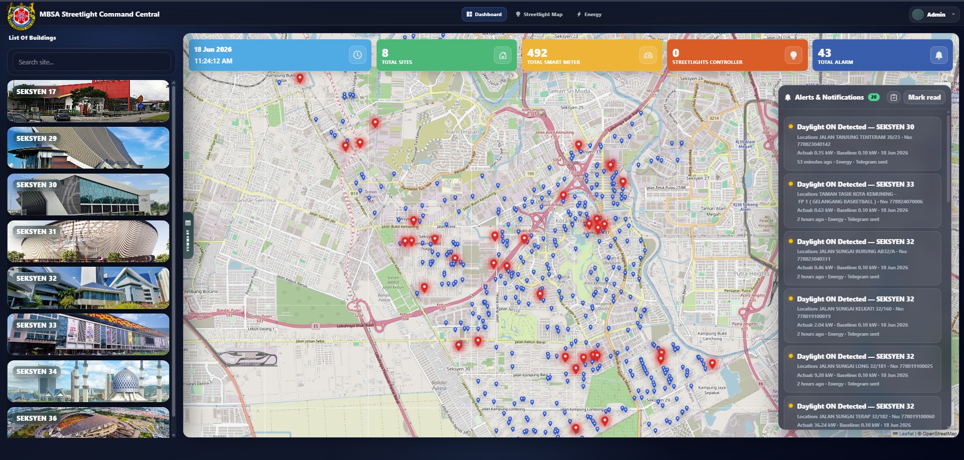 MBSA Streetlight Command Central Dashboard
